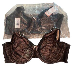 Cacique Modern Lace Unlined Full Coverage Set Lot of 2 Bra Underwire 44DD Black